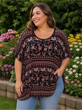 Avenue short sleeve floral print top